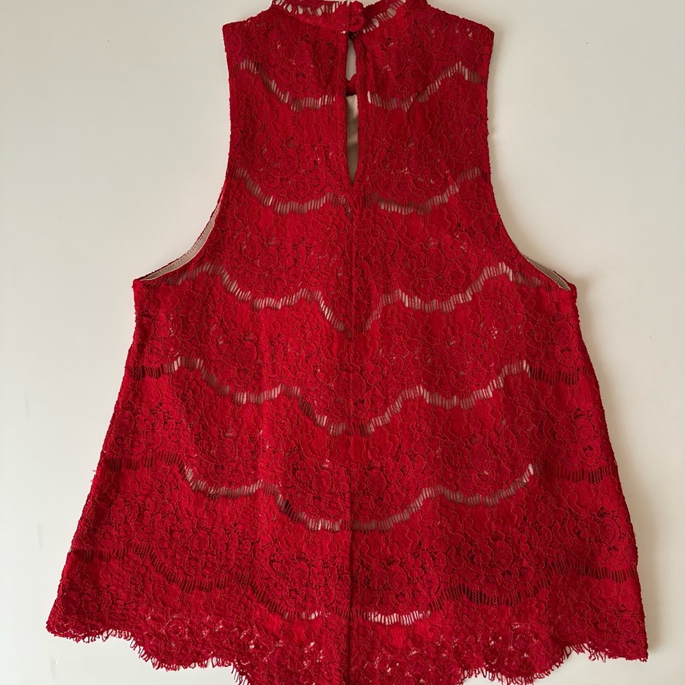 Red lace top. Lined with nude colored fabric. Bi level. Stretch NWOT